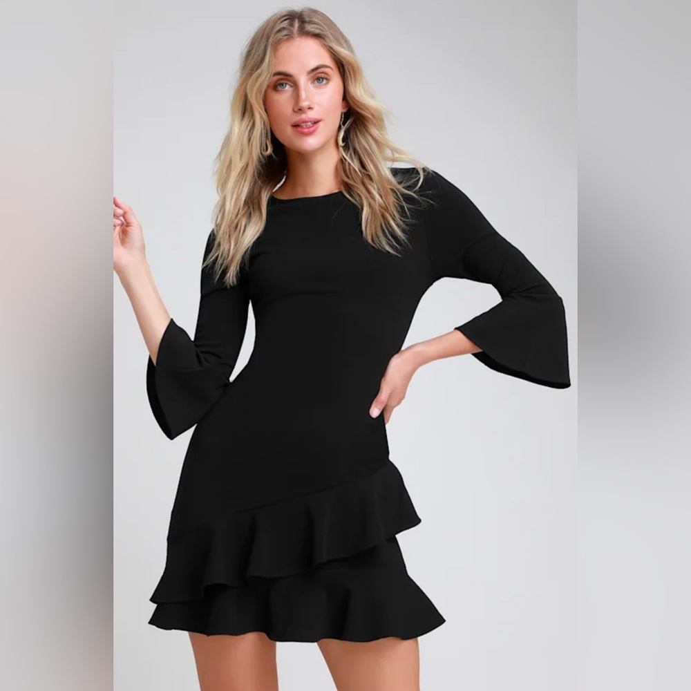 Sensational Statement Black Ruffled Bodycon Dress